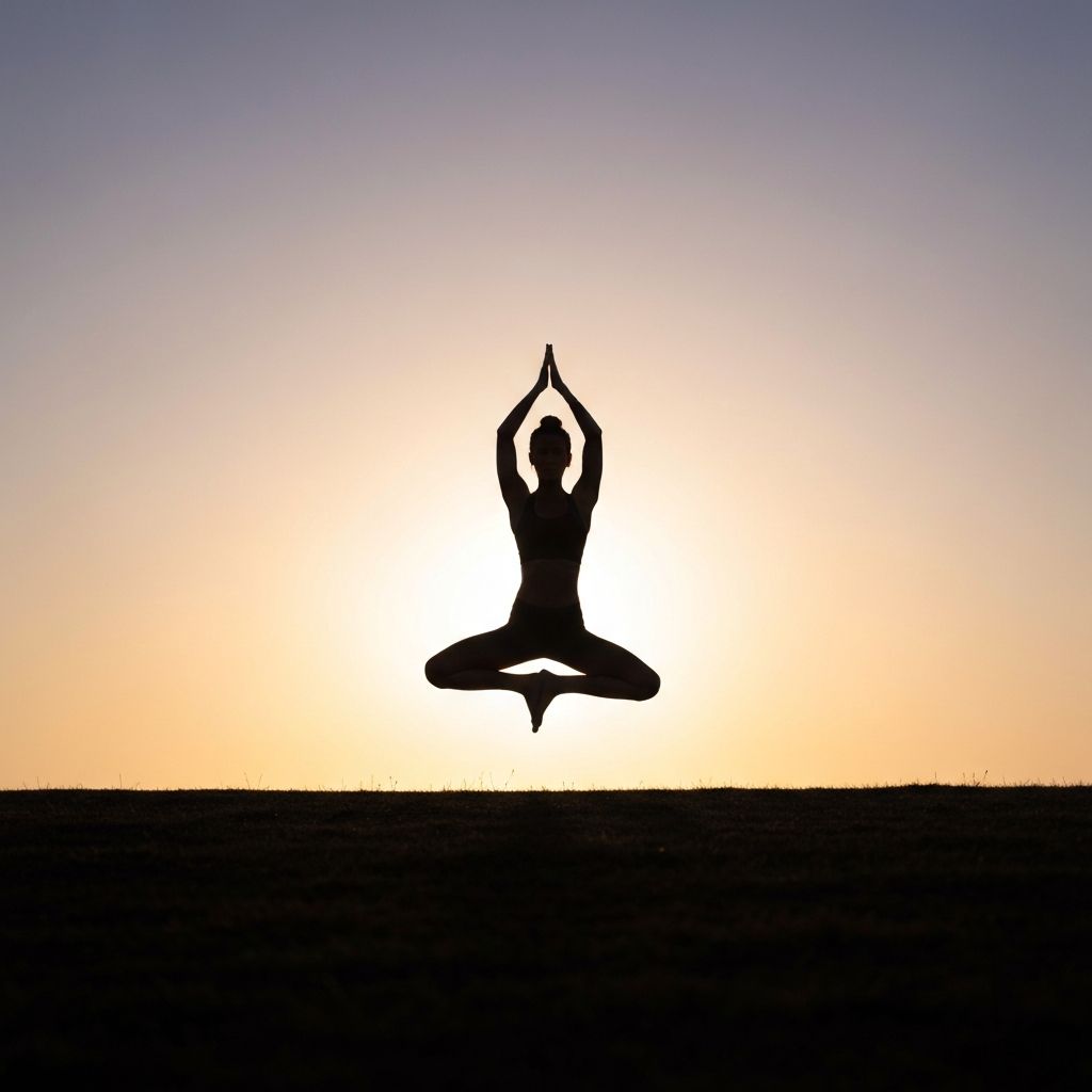Yoga silhouette at sunrise